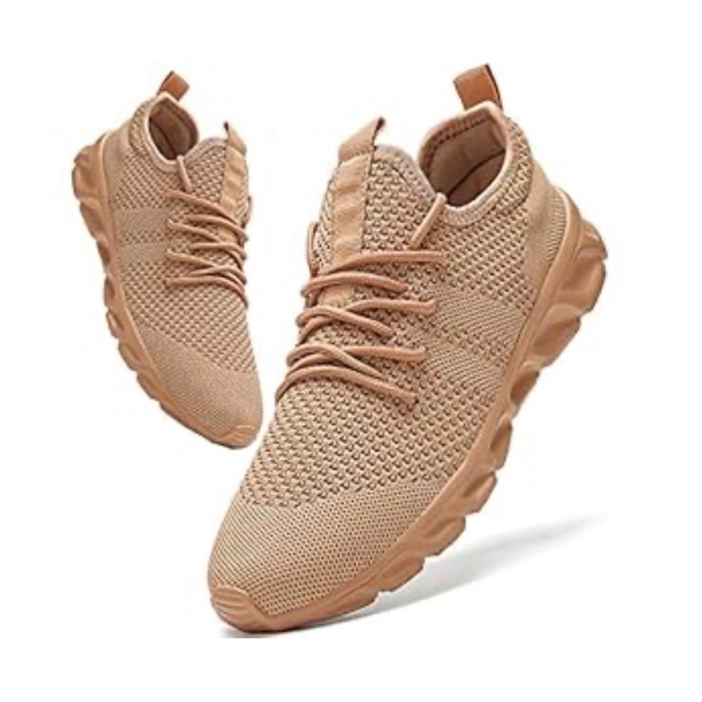 Damyuang Men’s Knit Athletic Sneakers Tan Size 12 Lightweight Walking Shoes